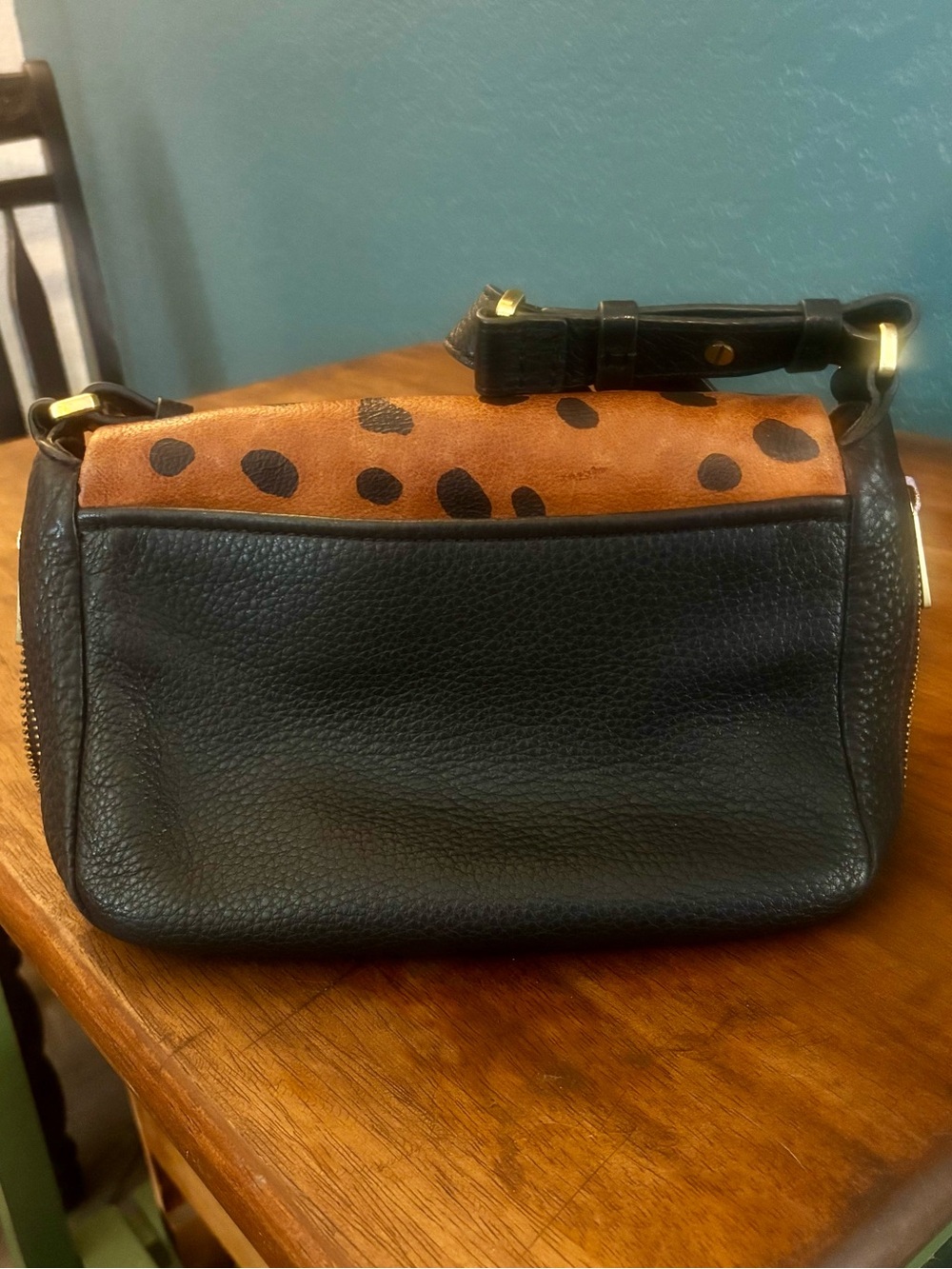 Fossil Brown Leopard-Print and Black Leather Crossbody Bag - Picture 2 of 4